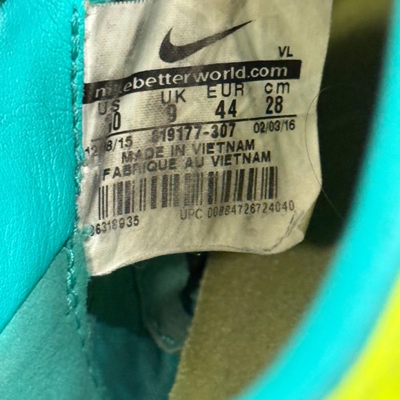 Nike Tiempo Legend VI FG Mens Soccer Cleats Teal Neon‎ Yellow ACC Size 10